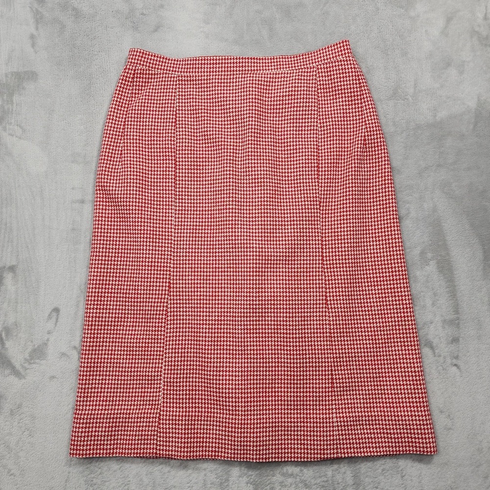 Vintage Skirt Womens M Red Houndstooth Wool Tweed Pencil Midi Lined Wiggle Mod